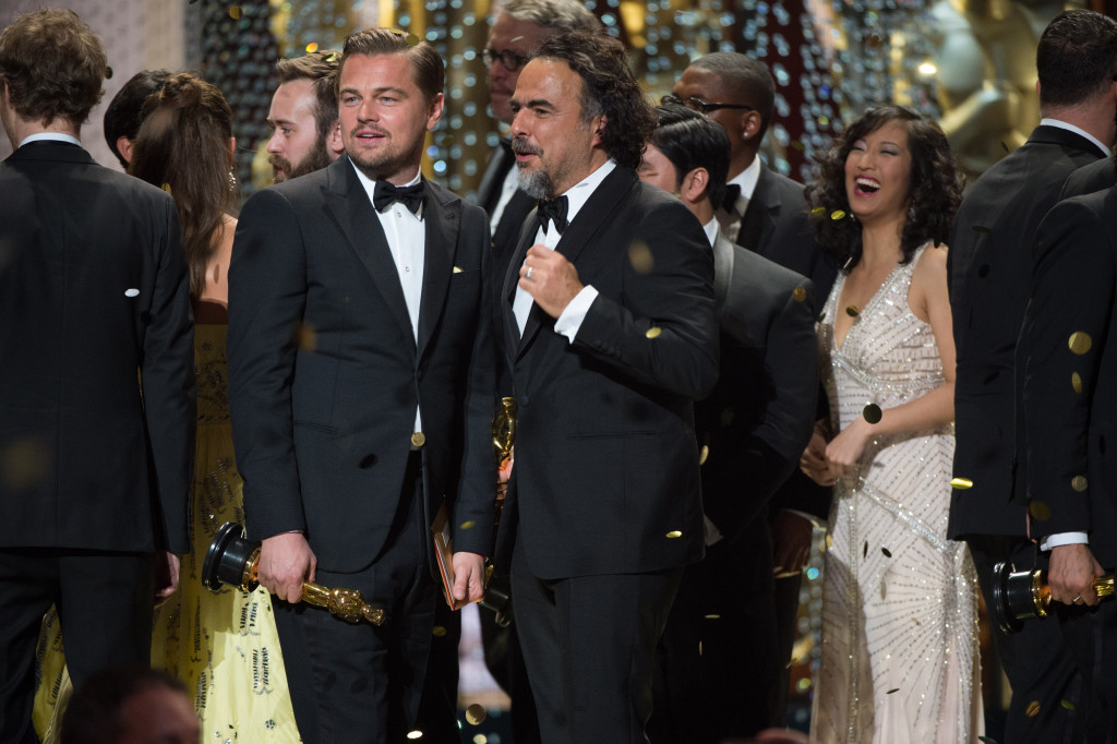 Leonardo DiCaprio, Oscar®-winner for Performance by an actor in a Leading role, for work on “The Revenant??? and Alejandro G. Iñárritu, Oscar®-winner for Achievement in directing, for work on “The Revenant??? celebrate onstage during the live ABC Telecast of The 88th Oscars® at the Dolby® Theatre in Hollywood, CA on Sunday, February 28, 2016.